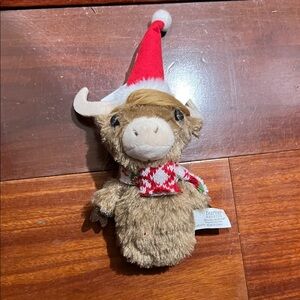 Festive Plush Reindeer with Santa Hat ornament